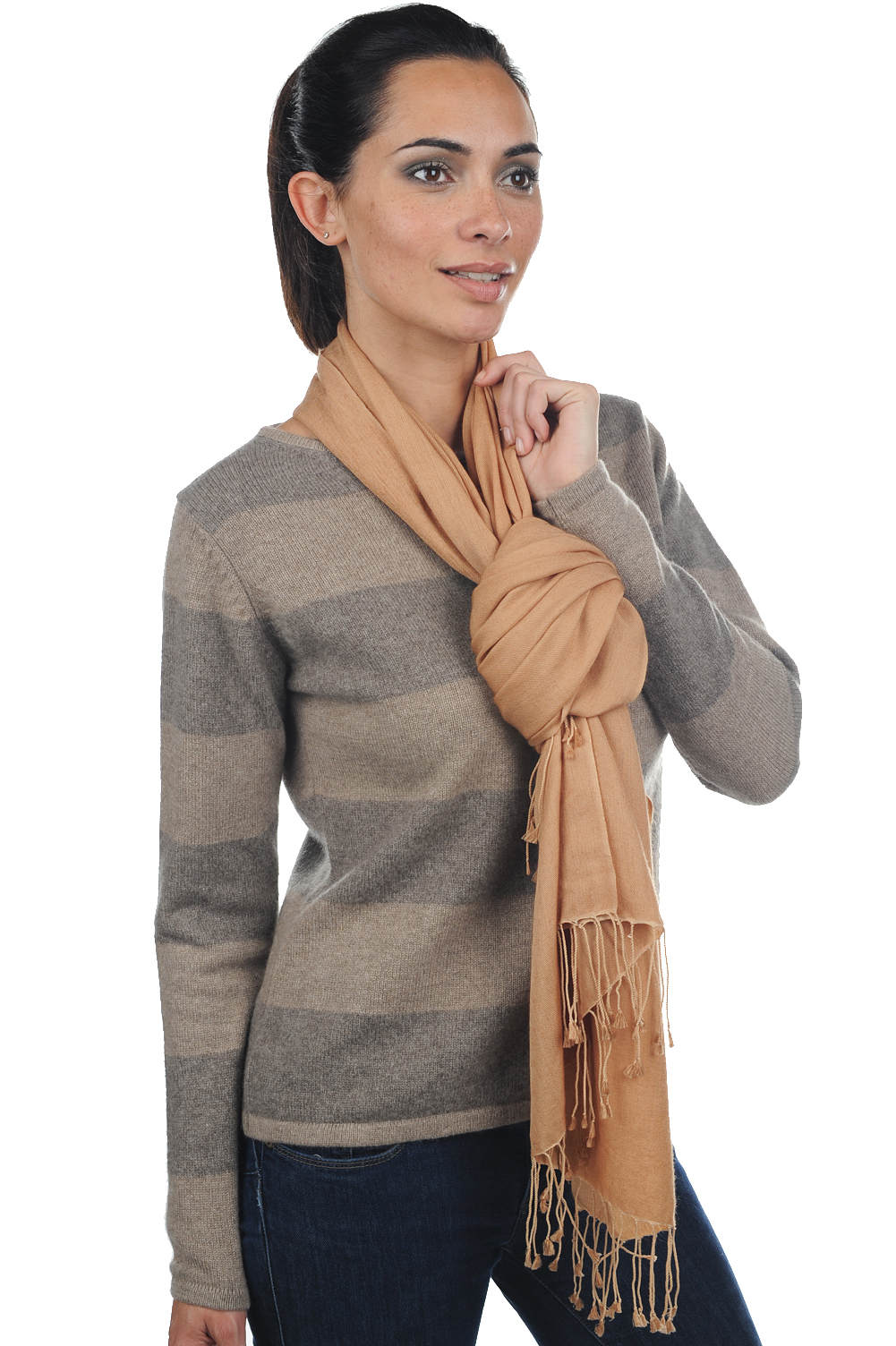 Cashmere & Silk ladies shawls platine ochred camel 204 cm x 92 cm